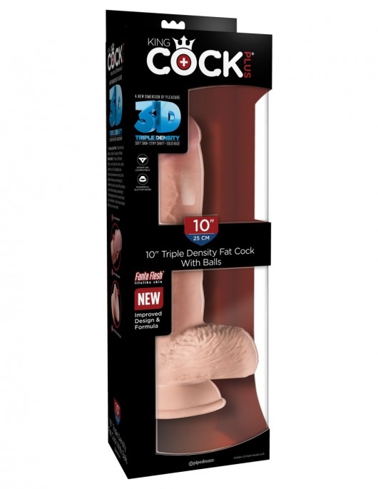 Телесный фаллоимитатор на присоске 10  Triple Density Fat Cock with Balls - 27,9 см. - Pipedream