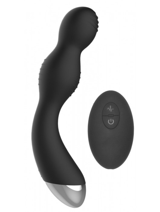 Черный гладкий вибромассажер с электростимуляцией и пультом ДУ E-Stim G/P-Spot Vibrator - 19,5 см. - Shots Media BV - купить с доставкой в Иваново