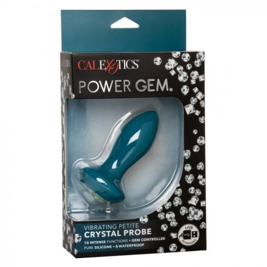 Бирюзовая анальная вибропробка с кристаллом Vibrating Petite Crystal Probe - 9,5 см. - California Exotic Novelties