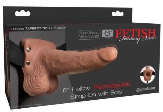 Кофейный перезаряжаемый вибрострапон 6  Hollow Rechargeable Strap-On Remote - 17,5 см. - Pipedream - купить с доставкой в Иваново