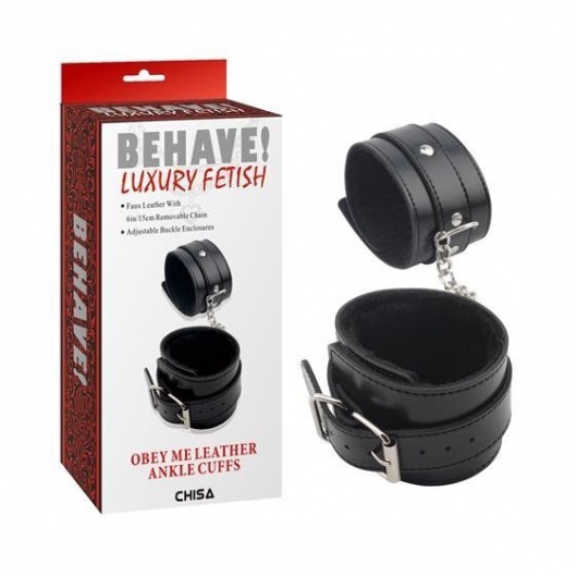 Черные оковы на ноги Obey Me Leather Ankle Cuffs - Chisa - купить с доставкой в Иваново