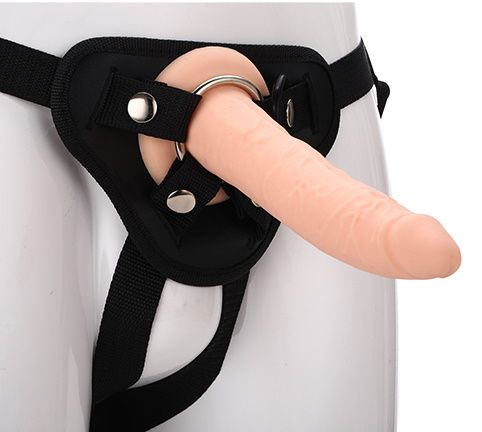 Телесный страпон на черных трусиках STRAP ON REAL DILDO - 20 см. - Dream Toys - купить с доставкой в Иваново