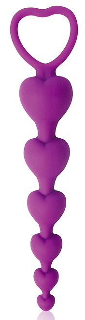 Фиолетовая анальная цепочка с сердечками - 14,5 см. - Bior toys