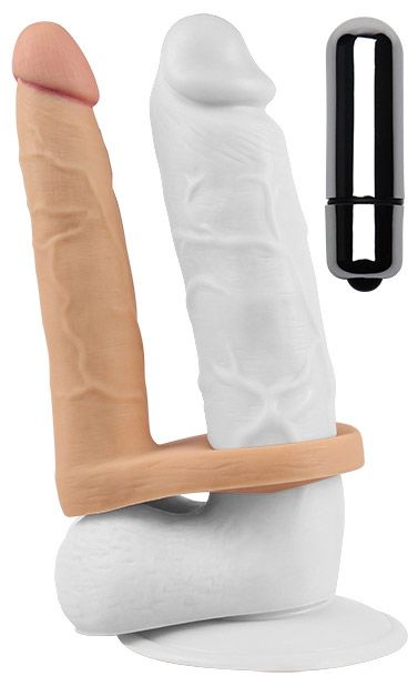 Телесная вибронасадка для двойного проникновения The Ultra Soft Double-Vibrating - 15,8 см. - Lovetoy - купить с доставкой в Иваново