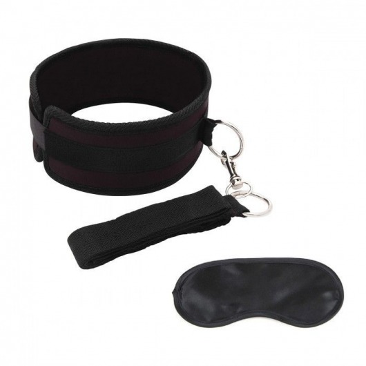 Черный ошейник с длинным поводком Collar and Leash Set - Lux Fetish - купить с доставкой в Иваново