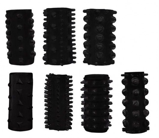 Набор из 7 черных насадок PENIS SLEEVES SET - Dream Toys - в Иваново купить с доставкой