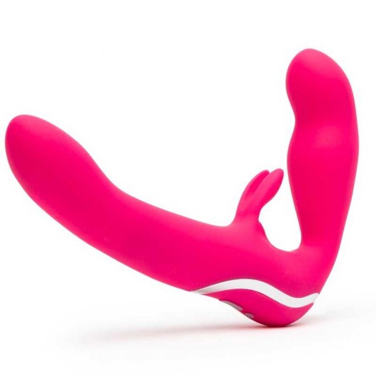 Ярко-розовый безремневой страпон Rechargeable Vibrating Strapless Strap-On - Happy Rabbit - купить с доставкой в Иваново