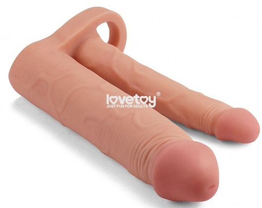 Телесная насадка для двойного проникновения Add 2 Pleasure X Tender Double Penis Sleeve - 20 см. - Lovetoy - в Иваново купить с доставкой