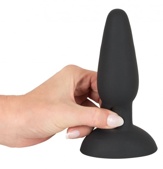 Черная анальная вибропробка с пульсацией в нижней части Thumping Anus Butt Plug - 15 см. - Orion
