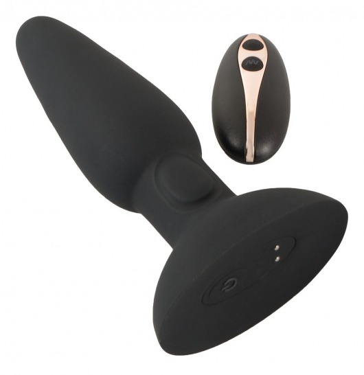 Черная анальная вибропробка с пульсацией в нижней части Thumping Anus Butt Plug - 15 см. - Orion