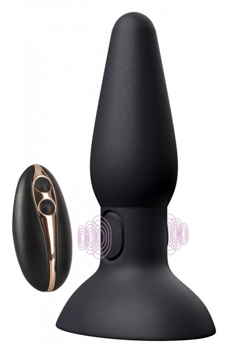 Черная анальная вибропробка с пульсацией в нижней части Thumping Anus Butt Plug - 15 см. - Orion