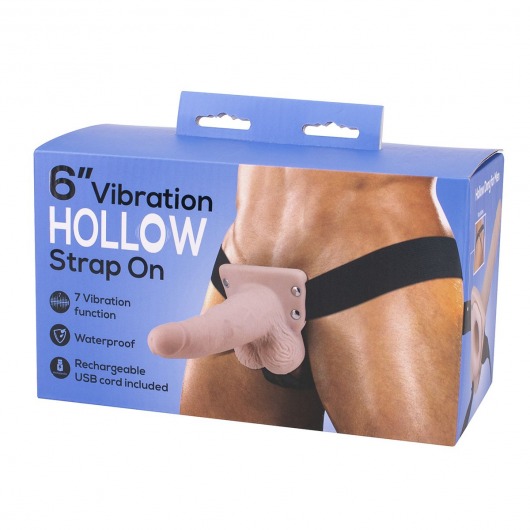 Полый страпон с вибрацией 6″ Vibration Hollow Strap-on - 17 см. - Seven Creations - купить с доставкой в Иваново