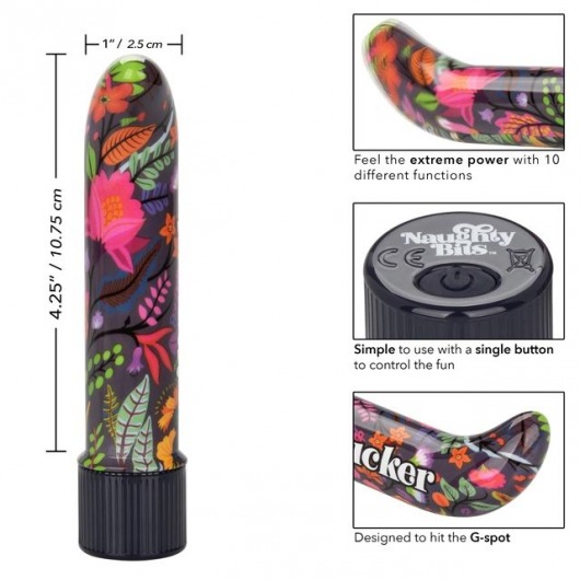 Черный мини-вибратор с цветочным принтом Lil Fucker Mini G-Spot Vibrator - 12,75 см. - California Exotic Novelties