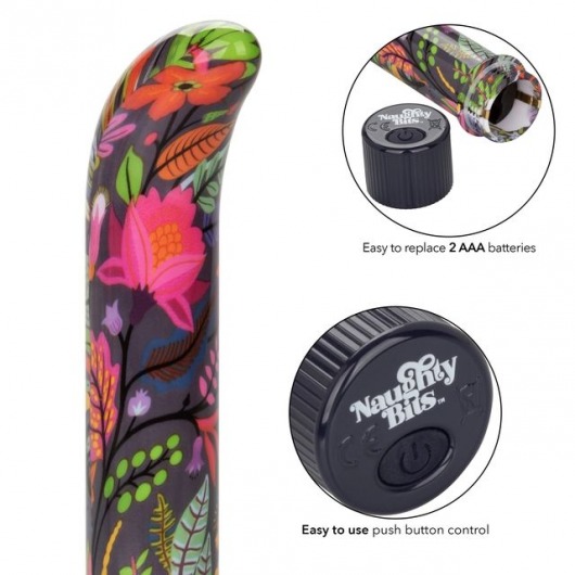Черный мини-вибратор с цветочным принтом Lil Fucker Mini G-Spot Vibrator - 12,75 см. - California Exotic Novelties