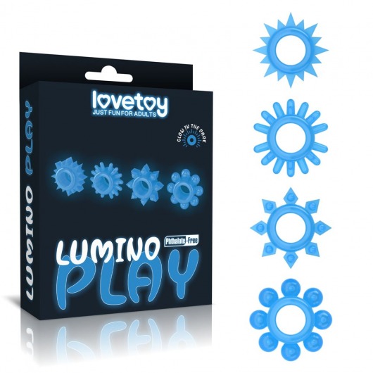 Набор из 4 голубых, светящихся в темноте эрекционных колец Lumino Play - Lovetoy - в Иваново купить с доставкой