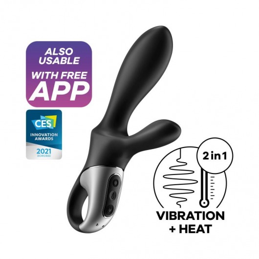 Черный анальный вибратор Heat Climax+ с функцией нагрева - 20,6 см. - Satisfyer - в Иваново купить с доставкой