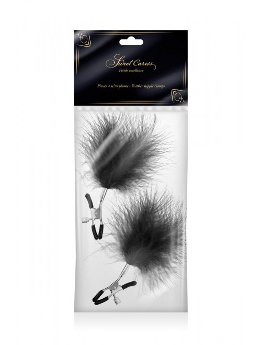 Зажимы на соски с черными пуховыми кисточками Sweet Caress Feather Nipple Clumps - Sweet Caress - купить с доставкой в Иваново