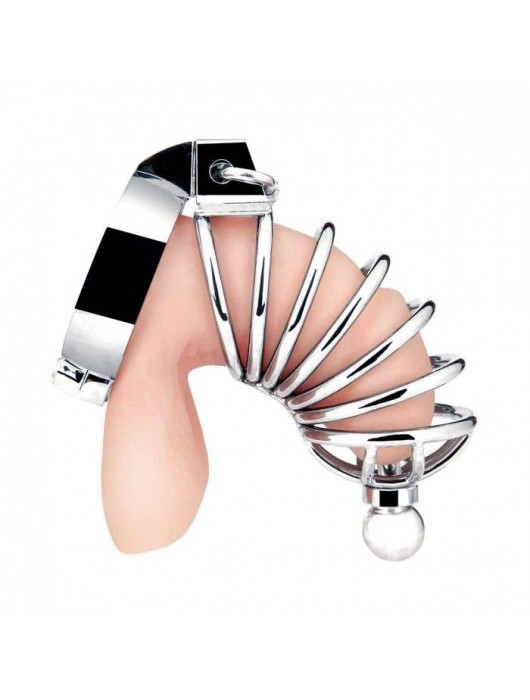Серебристая клетка для члена Urethral Play Cage - BlueLine - купить с доставкой в Иваново