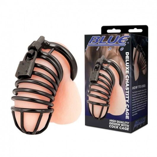 Черная металлическая клетка с замком Deluxe Chastity Cage - BlueLine - купить с доставкой в Иваново
