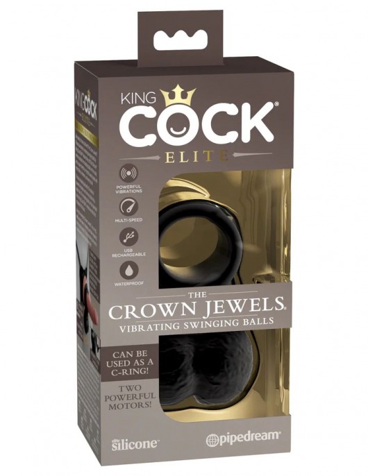 Черная вибронасадка King Cock Ellite The Crown Jewels - Pipedream - в Иваново купить с доставкой