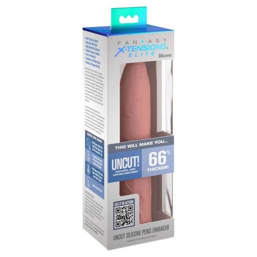Телесная насадка-удлинитель Uncut Silicone Penis Enhancer - 17,8 см. - Pipedream - в Иваново купить с доставкой