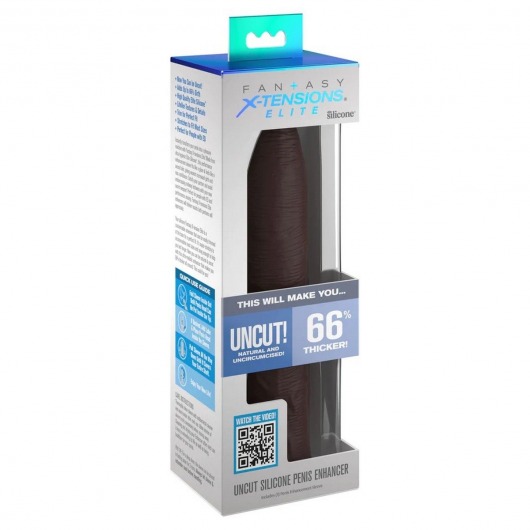 Коричневая насадка-удлинитель Uncut Silicone Penis Enhancer - 17,8 см. - Pipedream - в Иваново купить с доставкой
