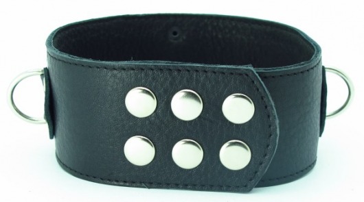 Чёрный кожаный ошейник с кольцами и клёпками - БДСМ Арсенал - купить с доставкой в Иваново