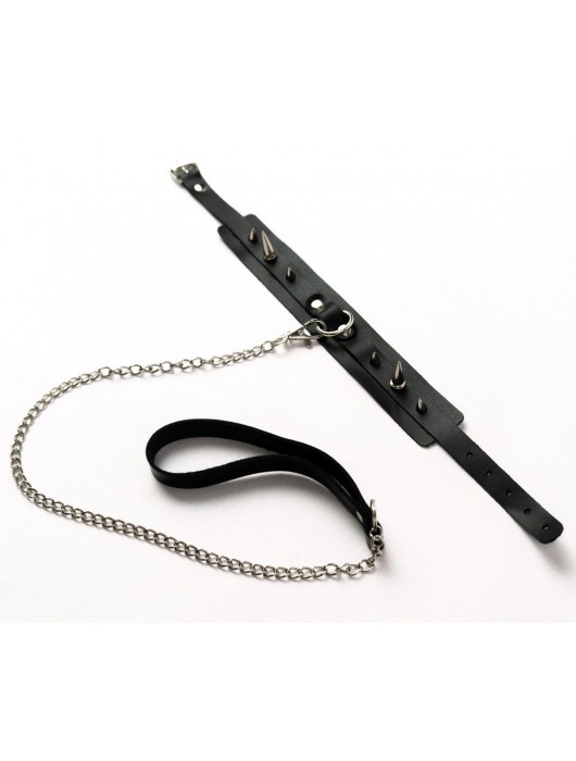 Черный ошейник с шипами и поводком - Crazy Handmade - купить с доставкой в Иваново