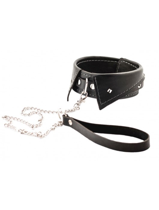 Черный ошейник-воротничок с металлическим поводком - Crazy Handmade - купить с доставкой в Иваново