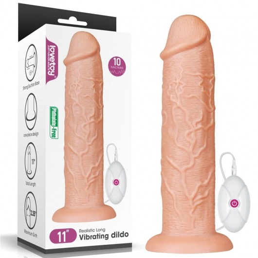 Телесный вибратор-гигант 11 Inch Realistic Long Vibrating Dildo - 28 см. - Lovetoy
