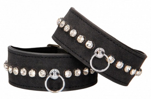 Черные наручники Diamond Studded Wrist Cuffs - Shots Media BV - купить с доставкой в Иваново