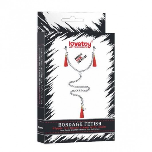 Зажимы на соски и клитор с игривыми красными кисточками Nipple Clit Tassel Clamp With Chain - Lovetoy - купить с доставкой в Иваново
