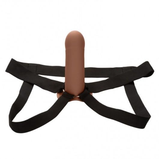 Коричневый фаллопротез из силикона Extension with Harness - 15,75 см. - California Exotic Novelties - купить с доставкой в Иваново