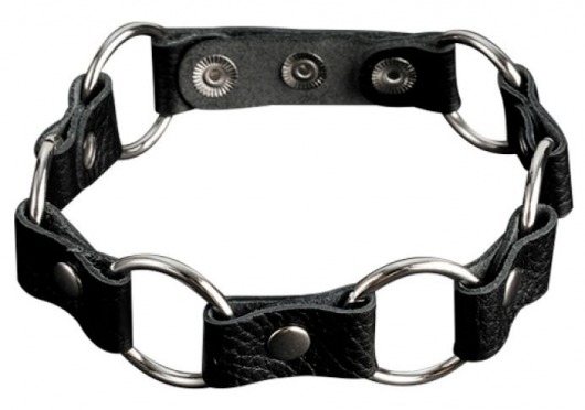 Кожаный черный ошейник с кольцами - Sitabella - купить с доставкой в Иваново
