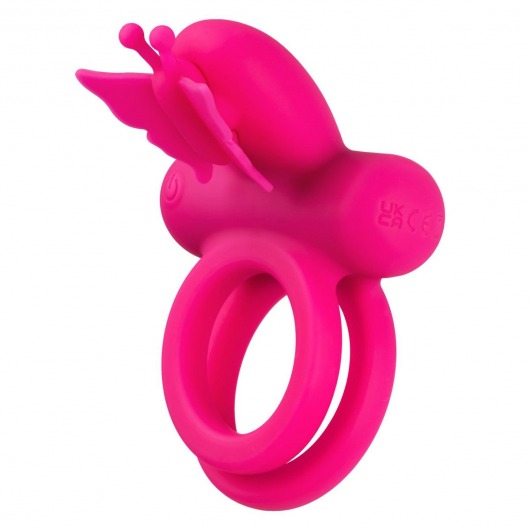 Розовое эрекционное виброкольцо Silicone Rechargeable Dual Butterfly Ring - California Exotic Novelties - в Иваново купить с доставкой