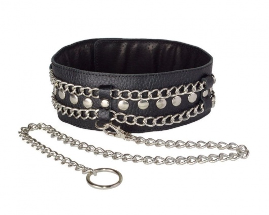 Чёрный ошейник с цепочками и поводком - Sitabella - купить с доставкой в Иваново