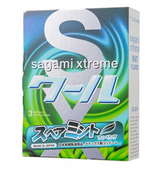 Презервативы Sagami Xtreme Mint с ароматом мяты - 3 шт. - Sagami - купить с доставкой в Иваново