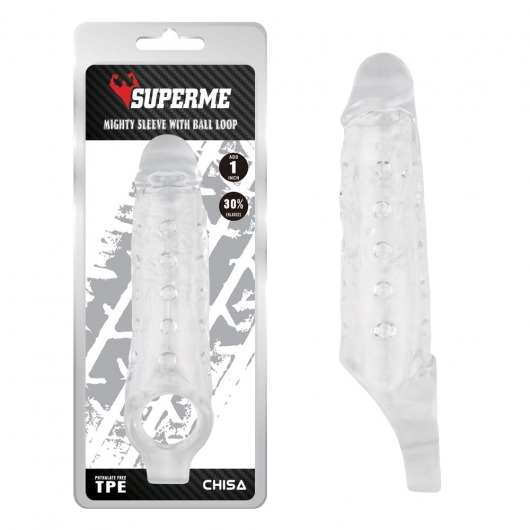 Прозрачная насадка на пенис с подхватом Mighty Sleeve With Ball Loop - 22 см. - Chisa - в Иваново купить с доставкой