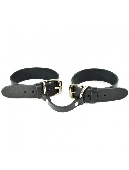 Черные кожаные наручники со съемной красной опушкой - Sitabella - купить с доставкой в Иваново