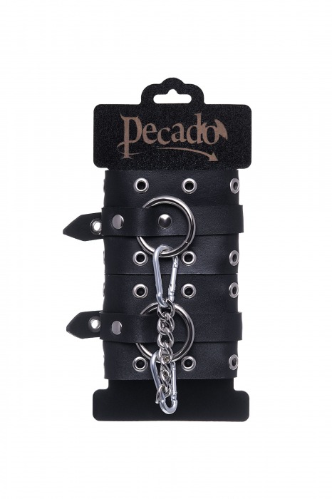 Черные кожаные однослойные наручники с люверсами - Pecado - купить с доставкой в Иваново