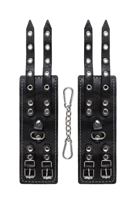 Черные кожаные наручники с двумя ремнями и красной подкладкой - Pecado - купить с доставкой в Иваново