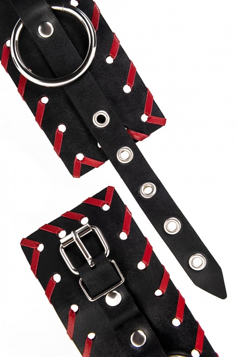 Черно-красные наручники из натуральной кожи - Pecado - купить с доставкой в Иваново