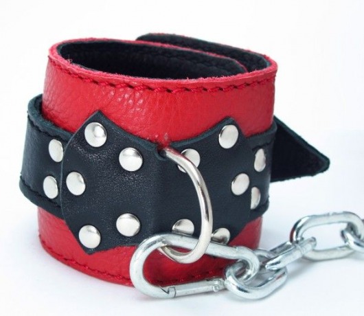 Красно-чёрные поножи из кожи - БДСМ Арсенал - купить с доставкой в Иваново