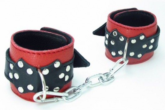 Красно-чёрные поножи из кожи - БДСМ Арсенал - купить с доставкой в Иваново