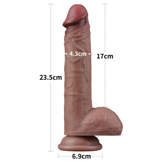 Коричневый фаллоимитатор 9 Dual Layered Silicone - 23,5 см. - Lovetoy