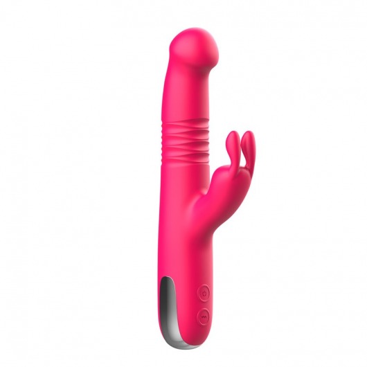 Розовый вибратор-ротатор со стимулятором клитора и возвратно-поступательными движениями - 22,4 см. - I-MOON