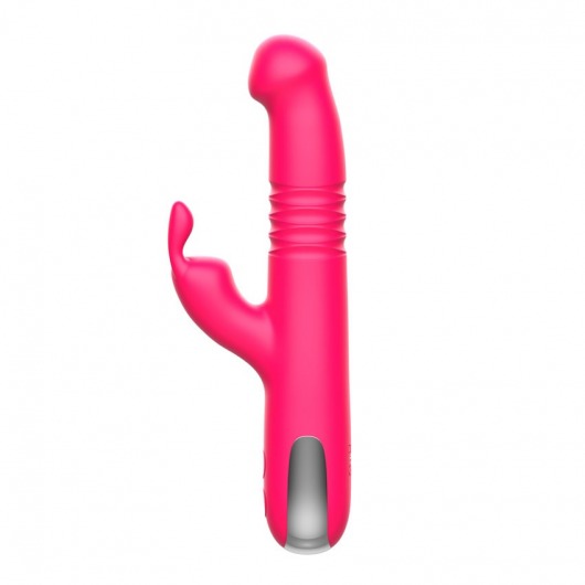 Розовый вибратор-ротатор со стимулятором клитора и возвратно-поступательными движениями - 22,4 см. - I-MOON