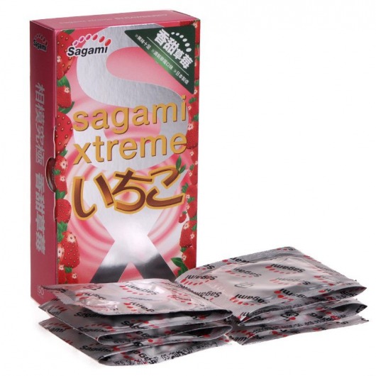 Презервативы Sagami Xtreme Strawberry c ароматом клубники - 10 шт. - Sagami - купить с доставкой в Иваново