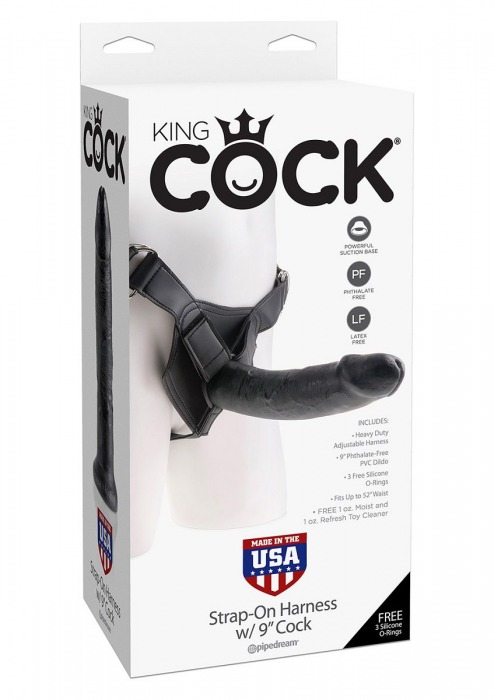 Страпон Harness со съемной чёрной насадкой King Cock 9 - 23 см. - Pipedream - купить с доставкой в Иваново