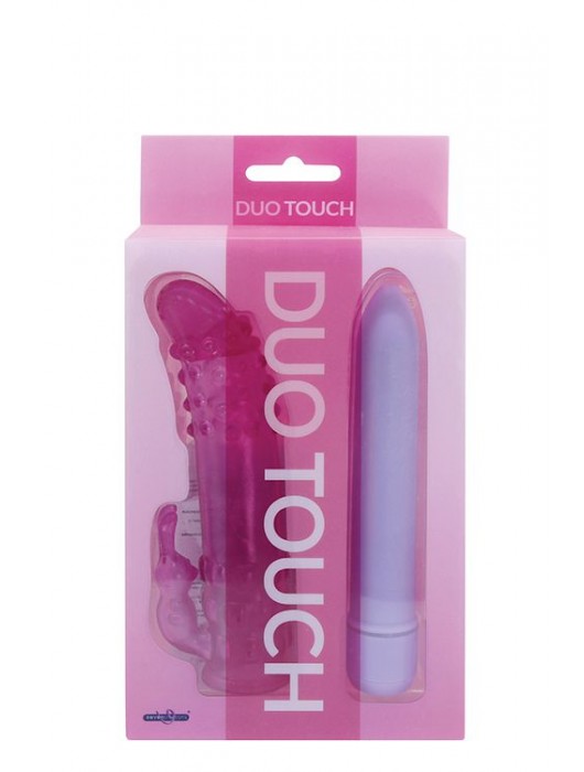 Фиолетовый классический вибратор с эластичной насадкой DUO TOUCH - Seven Creations